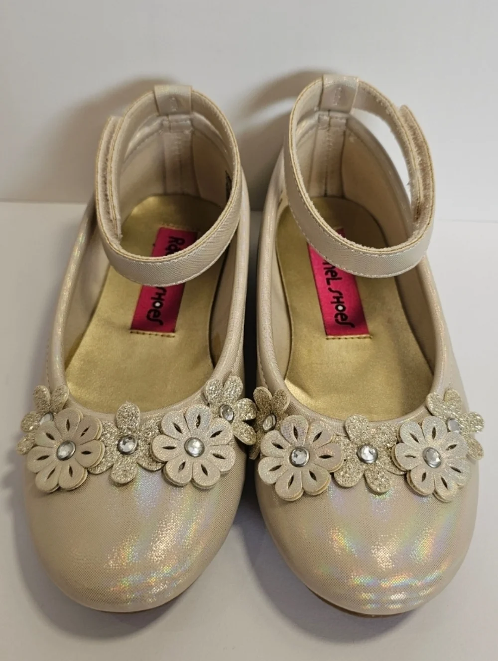 Rachel Shoes Girls Iridescent Floral Mary Janes - Pearl (Size 12)